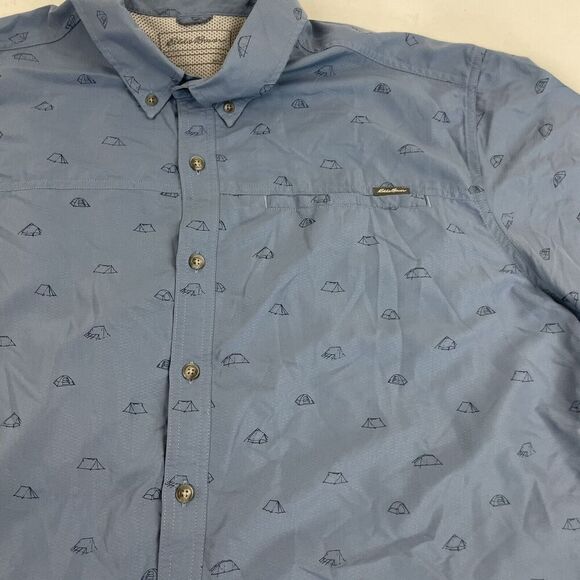 Eddie Bauer Blue Tent Pattern Button Up Shirt S/S Mesh Lined Nylon Blend 2XL XXL - Picture 6 of 9